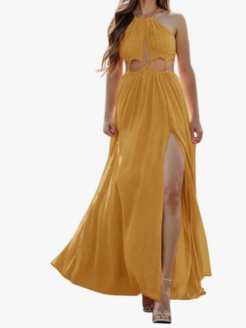 Summer Dress Cutout Halter Maxi Dress Backless Boho with Side Slit.